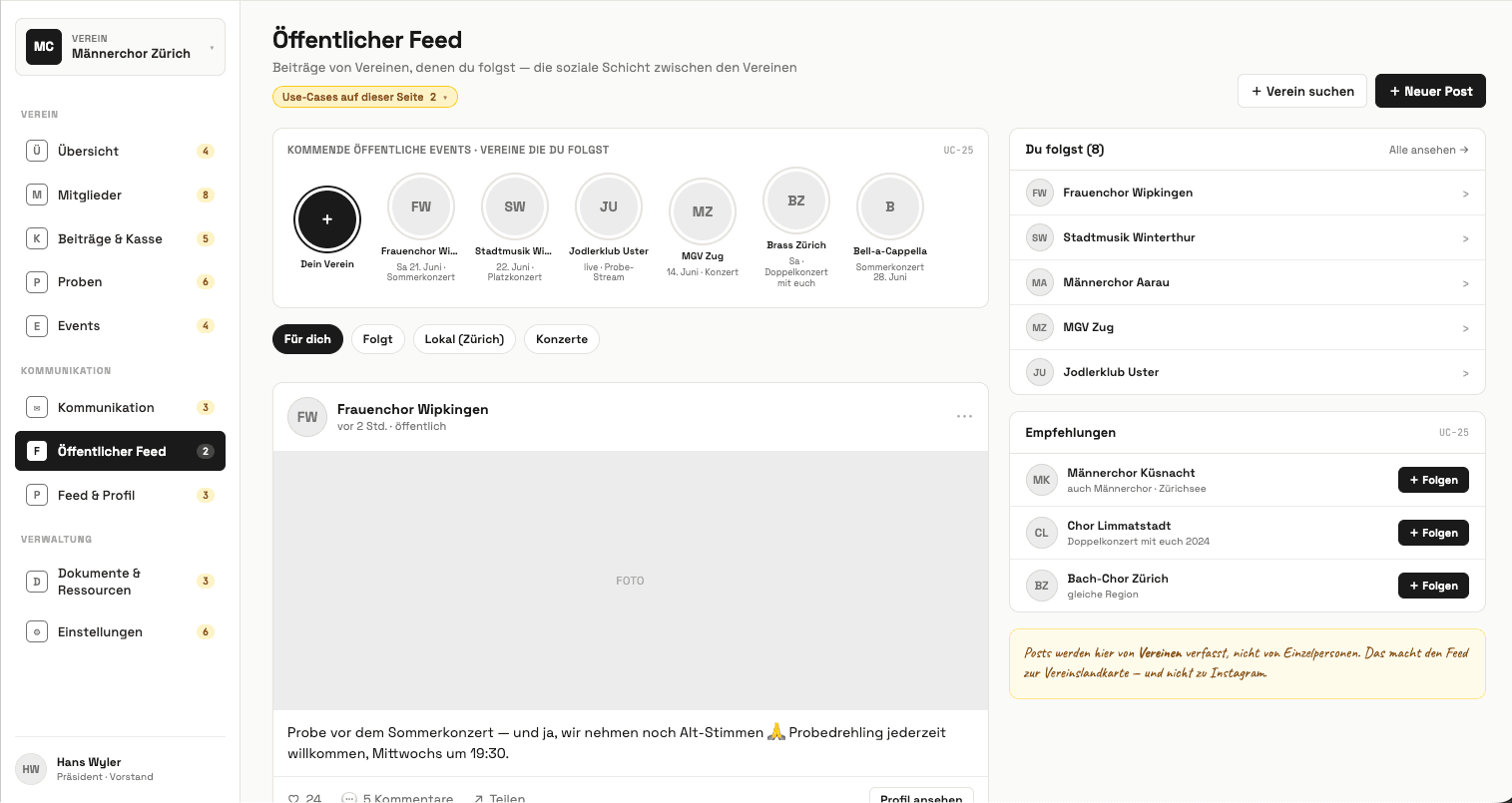 Öffentlicher Feed in Vereinly